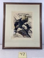 Framed full view of the lithograph artwork showing the overall condition and framing
