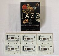 Boxed set of 8 cassette tapes containing 'Jazz: A History of America's Music' audiobook.