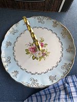 Top view of the ceramic tray displaying the floral Old Foley design with gold detailing and a central gold handle.