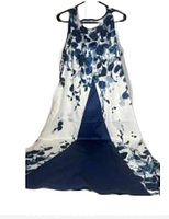 Close-up and angled view of the same women's 3XL floral dress, highlighting the pattern and fabric detail with a blue triangular panel near the hem.