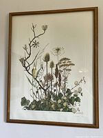 Framed color lithograph print of botanical subject by Manabu Saito showing overall view of framed artwork.