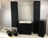 Overview of all speakers, subwoofer, manuals and cables