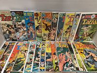 Multiple Tarzan DC Comics issues from 1972-1979, displayed in two rows showing colorful covers with jungle and character artwork.