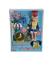 Front of sealed and new Gwen Stefani Bananas Gwen doll in original display packaging with multiple accessories visible.