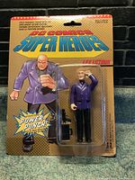 Front view of sealed Lex Luthor figure from 1989 DC Comics Super Heroes series, showing packaging and figure details.