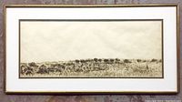 Full view of framed etching showing the entire artwork and frame.