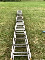 Full length view of ladder extended on grass