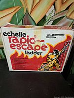 Original box of the rapid escape ladder with graphic illustration and brand name Victor Woodstream