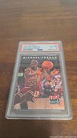 Front view of PSA graded 1992 Skybox Michael Jordan basketball card showing Michael Jordan in Chicago Bulls uniform during NBA Playoffs action, graded PSA 6 EX-MT.