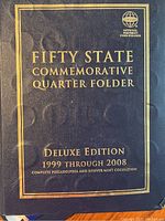 Cover of the Whitman Fifty State Commemorative Quarter Folder Deluxe Edition 1999 through 2008, blue with gold lettering