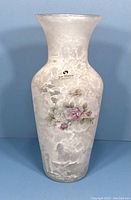 Full front view of vintage Arte Murano vase showing shape and floral design