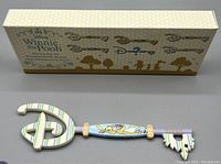 Rabbit themed Disney key with pastel stripes and character illustration next to box showing other series keys