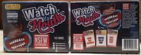 Two boxes of Watch Ya Mouth NSFW Expansion 1 card game sealed and unopened, showing front and back packaging with game details and warnings.