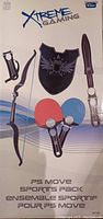 Box front image showing the Xtreme Gaming branding and images of the included sword, shield, bow, and ping pong rackets with PS Move controllers.