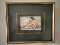 Full front view of framed painting with mat and frame