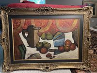 Front view of the framed oil painting showing entire composition and frame