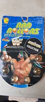 Front view of vintage Rad Rollers WWF wrestling collectible action marbles game set in original packaging. Shows character images, branding, and play instructions.