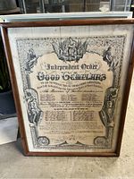 Framed Independent Order of Good Templars lodge certificate front view.