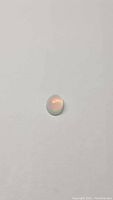 Oval cabochon natural Ethiopian opal gemstone on plain background showing play of colors.