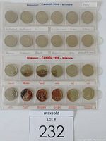 Photo showing 1999 monthly released Canadian quarters in a plastic sleeve, labeled 'Millennium - CANADA 1999' with all months January through December.