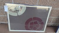 Framed print with abstract flower shapes visible in two colors and a silver frame.