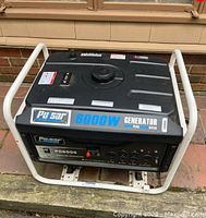 Angled front view showing generator housing, white frame, top fuel cap and overall condition