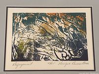 Close-up of lithograph image showing abstract shapes and colors
