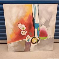 Front view of square abstract vinyl painting showing full colorful design and composition