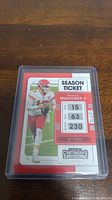 Front view of Patrick Mahomes II Panini Contenders football trading card featuring a season ticket design.