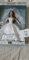 Image of Barbie Millennium Wedding Doll in box showing full doll with bridal gown, veil, bouquet and packaging.