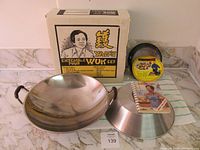 Photo showing entire Yan's wok set laid out with all components and original box