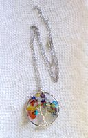 Full view of the pendant necklace on a white textured background showing the chain and pendant lay flat