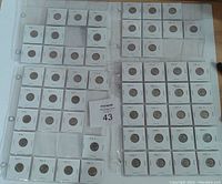 Two plastic sleeves each holding 2x2 cardboard holders with United States Roosevelt dimes, dated from 1965 to 1996, totaling 55 coins.