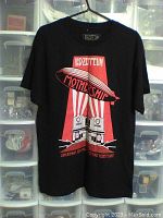 Front view of the black Led Zeppelin T-shirt with Mothership graphic and architectural imagery.