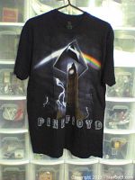 Full front view of black Pink Floyd t-shirt showing prism and rainbow graphic over Big Ben