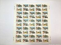 Full sheet of Canadian 17¢ feminist women postage stamps from 1981 shown flat with all stamps intact