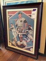 Full front view of framed baseball print showing three player portraits