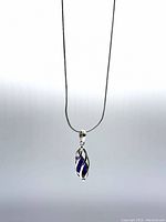 Full view of pendant hanging on chain against white background showing pendant shape and chain style.