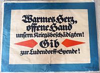 Full view of first German WW1 Red Cross poster with text and red arrows on beige and blue background.