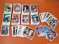 Cards laid out showing various stacks and fan of cards including stars and rookies.