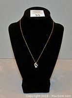 The full necklace displayed on a black stand, showing the delicate chain and the crystal pendant centered at the bottom.