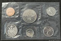 Front of 1971 Canadian 6 coin set, showing detailed coin faces sealed in plastic