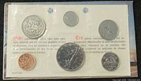 Front and back view of 1976 Canada six coin uncirculated mint set in original sealed protective plastic packaging, showing all coins and partially visible informational insert.