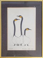 Frontal image of framed artwork showing three stylized birds and title 'Friends' with artist signature Benjamin Chee Chee at bottom.