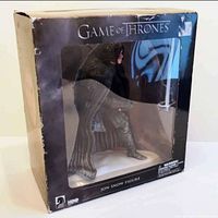 Front side view of the Jon Snow collectible figure in original box with display window showing the figure.
