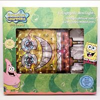 Boxed set of SpongeBob SquarePants holographic mini lights showing SpongeBob face and including white string lights, packaging displays characters SpongeBob and Patrick.