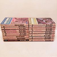 Photo showing all 20 Tarzan paperback books stacked in two rows with spines and cover titles visible.