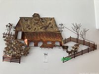 Full barnyard wall art with barn building, fences, and grouped animals.