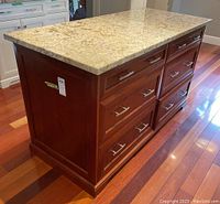 Front and top view showing six-drawer arrangement under granite countertop