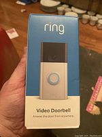 Front of box showing Ring Video Doorbell product image and branding.